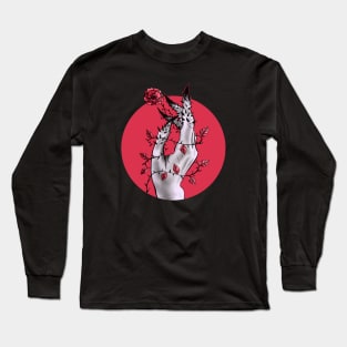 Creepy Deformed Hand With Rose And Thorns Gothic Art Long Sleeve T-Shirt